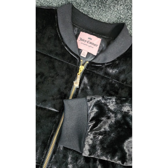 Juicy Couture Jackets & Blazers - Juicy Couture Black Velvet Puffer Bomber Jacket Gold Zipper Charm‎ L NEW EXC